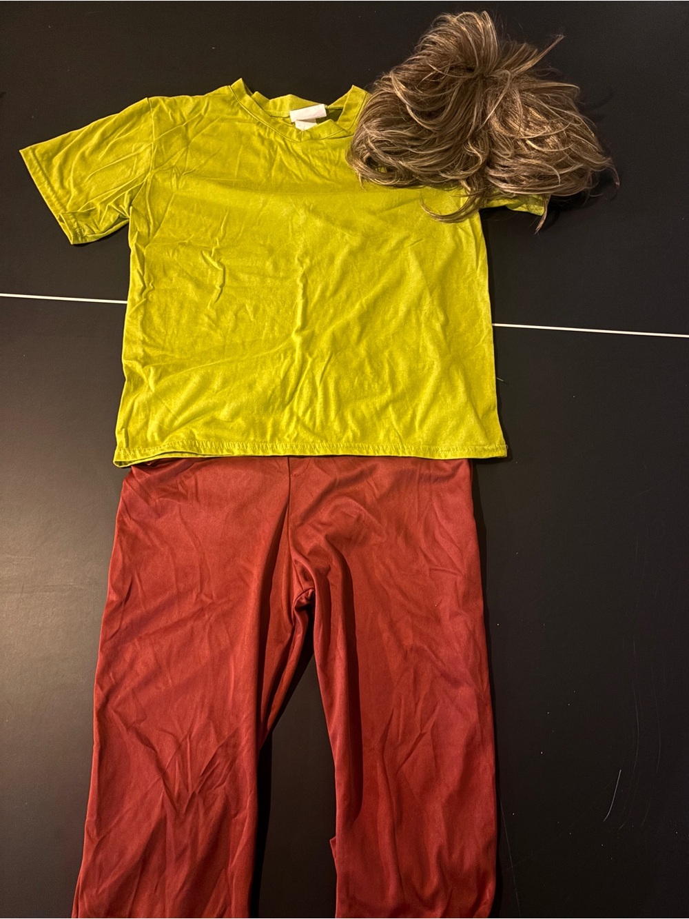 Scooby Doo Shaggy Lime Green Tee with Brick Red Pants Set and wig